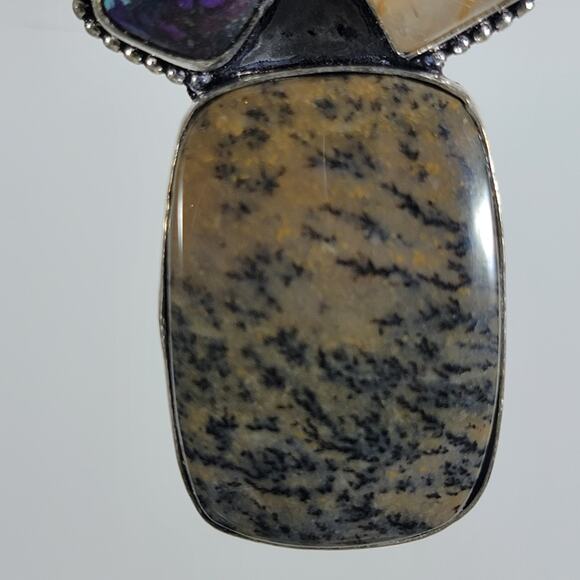 Statement Gemstone Pendant – Jasper, Amber, Sugilite, Moonstone + Silver Chain - Picture 10 of 10